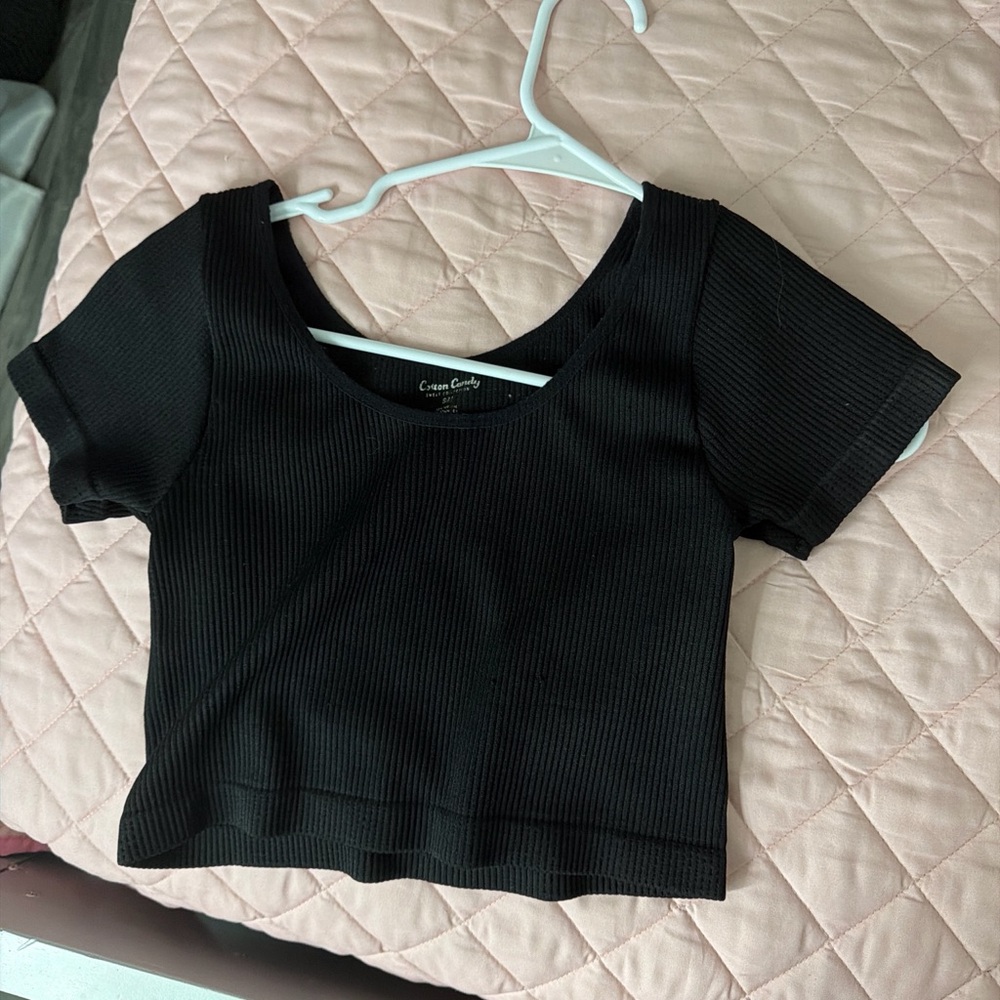 Cotton Candy Black Ribbed Crop Top